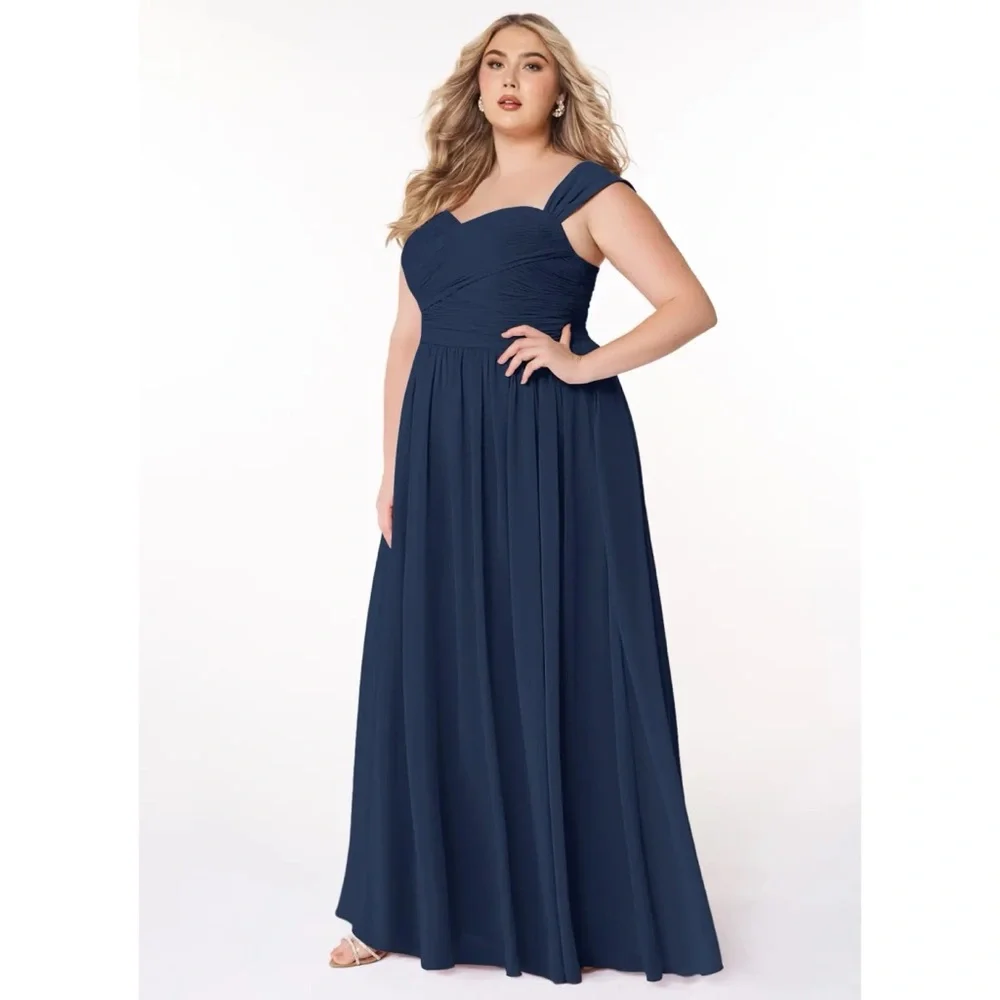 Azazie Zapheira Dark Navy Bridesmaid Dress US 10 A10 Chiffon Maxi Gown - Picture 3 of 13